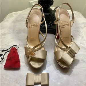 RARE Louboutin Champagne Satin Bow Stiletto (Damaged)